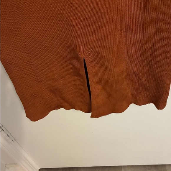 House Of Harlow Burnt Orange Ribbed Knit Asymmetrical 1 Strap Midi Dress Fall - Picture 6 of 8
